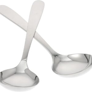 2 Pcs Stainless Steel Deep Soup Spoons Sturdy Household Food Spoons for Eating Dishwasher Safe Size Shiny Finish for Dining and Serving