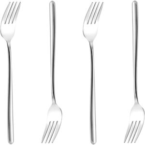 Long handle Dinner Forks Stainless Steel Round handle Dinner Forks,Korean Long handle Dessert Forks Silver Pack of 4