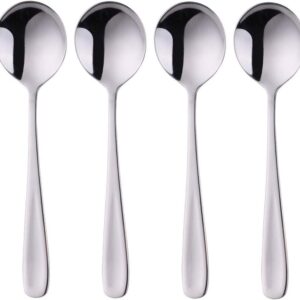 7-Inch Soup Spoons,  Bouillon Spoon,18/10 Stainless Steel Finished Table Dinner Spoons Set of 4 (Silver)