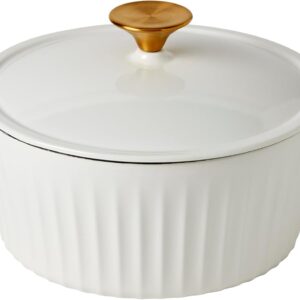 3-Quart Enameled Cast Iron Fluted Dutch Oven Pot with Lid, White
