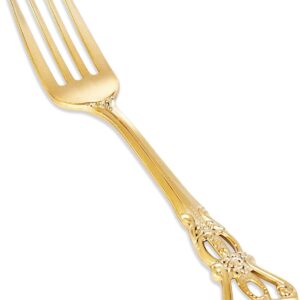 30PCS Gold Plastic Forks - 8.1inch Gold Forks Disposable - Vintage Heavy Duty Dessert Forks - Premium Fancy Plastic Silverware for Parties, Weddings, Dinners and Events