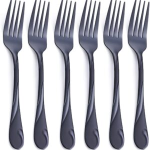 Black Salad Fork Set,  6.9-inch Stainless Steel Shiny Black Metal Dessert Fork, Small Cake Fork, Set of 6