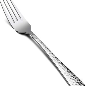 12-Piece Stainless Steel Hammered Dinner Forks Set, Salad Flatware Forks Use for Home, Kitchen, Restaurant, Round Edge & Mirror Polished, Dishwasher safe - 7.9 Inches
