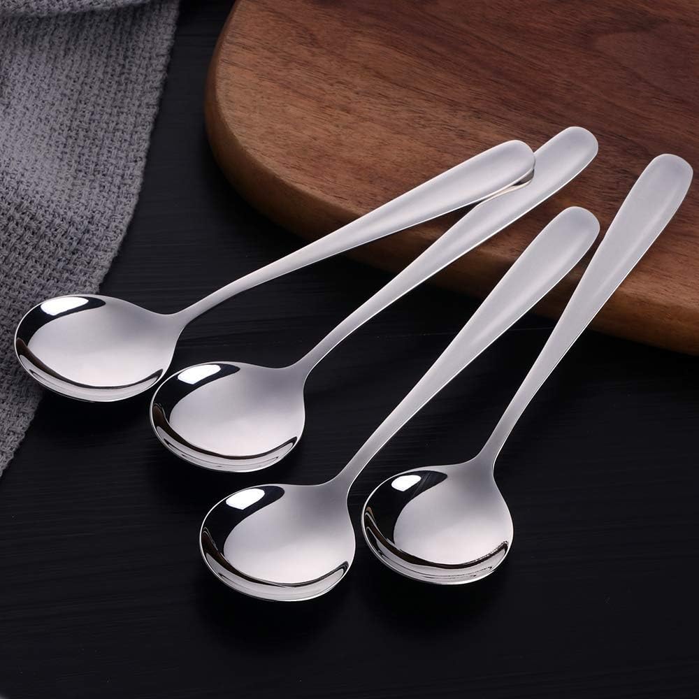 7-Inch Soup Spoons, Bouillon Spoon,18/10 Stainless Steel Finished Table Dinner Spoons Set of 4 (Silver) - Image 2