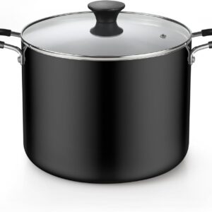 Nonstick Stockpot with Lid 10.5-Qt, Deep Cooking Pot Cookware Canning Stock Pot with Glass Lid, Black