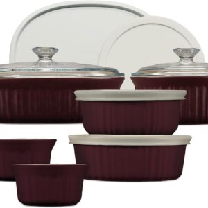 Ceramic Bakeware Set with Lids, Chip and Crack Resistant Stoneware Baking Dish, Microwave, Dishwasher, Oven, Freezer and Fridge Safe, 12-Piece French Cabernet