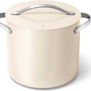Stock Pot - 12 Qt Ceramic Coated Pot With Lid - Fee From Large Pot for Bigger Batches - Cream