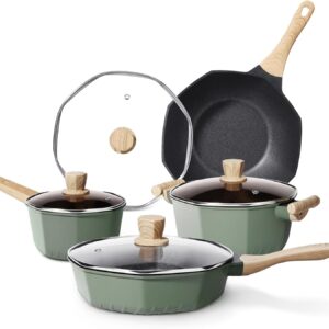 Pots and Pans Set Non Stick, 8 Pieces Induction Cookware, Octagon Nonstick Kitchen Cookware Sets with Frying Pans/Casserole/Saucepan(PFOS, PFOA Free)