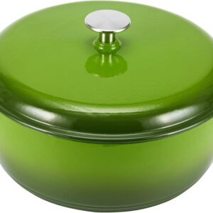 Cast Iron Dutch Oven Pot with Lid, Enameled, Round, Dual Handles, Heavy-Duty, Medium, 6-Quart, Green