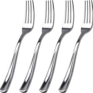 100 Piece Silver Plastic Forks - 7.4inch Silver Forks Disposable - Plastic Silverware for Dessert Cake - Heavy Duty Plastic Cutlery for Christmas Party or Daily Using