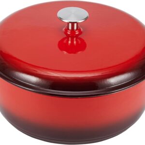 Cast Iron Dutch Oven Pot with Lid, Enameled, Round, Dual Handles, Heavy-Duty, Medium, 6-Quart, Red