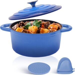 6QT Enameled Cast Iron Dutch Oven with Lid & Silicone Accessories, Round Dutch Oven Pot with Lid-Dual Handles, Oven Safe up to 500° F or on Stovetop, Kitchen Cookware for Bread Baking, Stew (Inner Black)