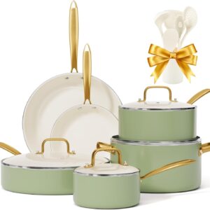 Pots and Pans Set Non Stick -  Ceramic Cookware Set with Cooking Utensils Set, Non Toxic Kitchen Cookware Sets Dutch Oven Pot with Lid Saucepan Set Sauté Pan Frying Pan Set for Cooking Gifts