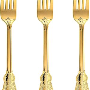 100PCS Gold Plastic Forks, 7.48inch Disposable Gold Plastic Silverware, Heavy Duty Plastic Forks for Parties, Weddings and Events