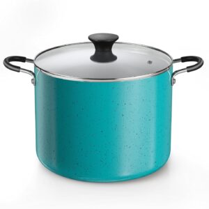 Nonstick Stockpot with Lid 10.5-Qt, Professional Deep Cooking Pot Cookware Canning Stock Pot with Glass Lid, Turquoise