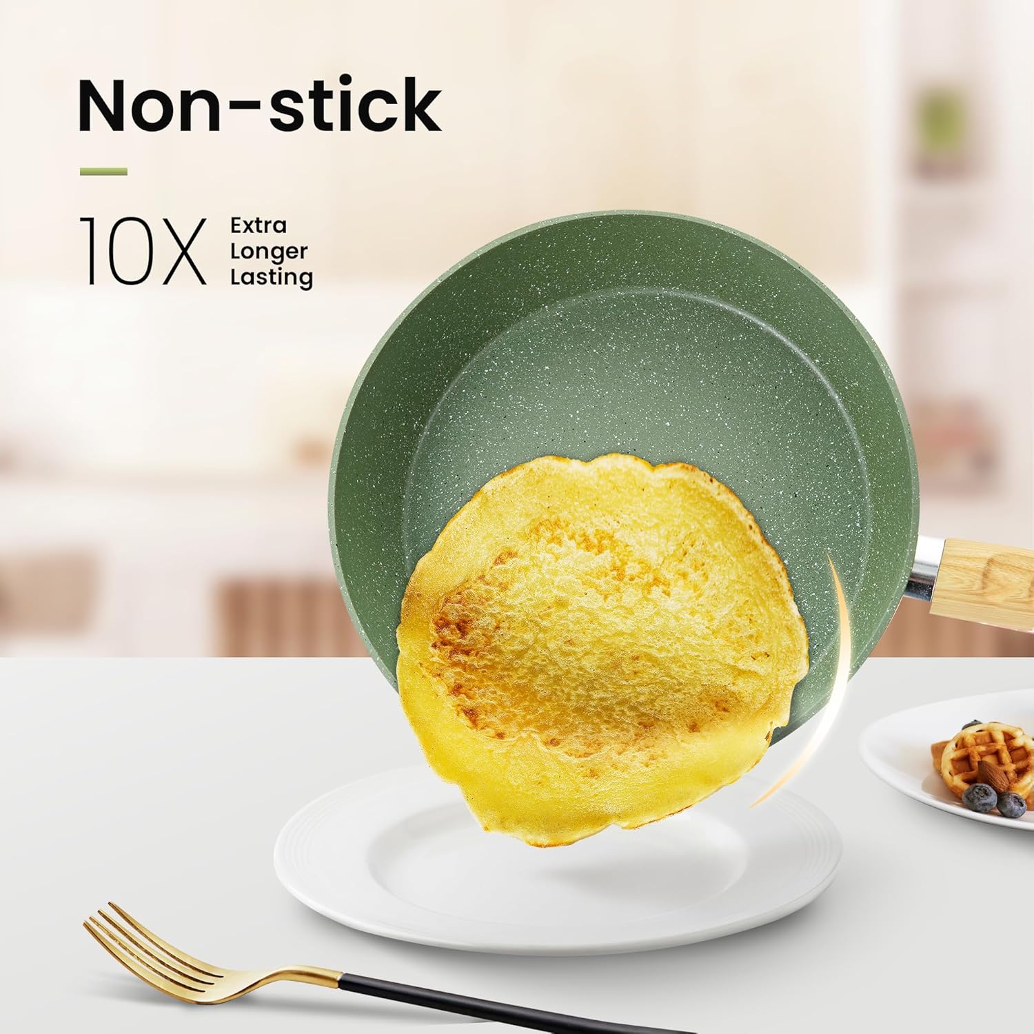 Pots and Pans Set Nonstick, 30 Pieces Induction Kitchen Cookware Set, Green Granite Coating Cooking Pans Set - Image 2