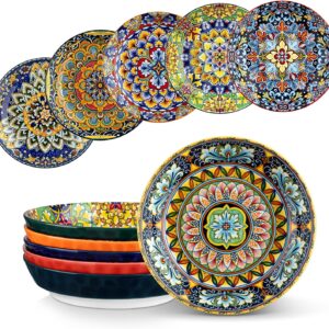 Pasta Bowls, Ceramic Salad Bowls of 6, 32 oz Large Corlorful Serving Bowls for Kitchen, Dishwasher & Microwave Safe Soup Bowls, Pasta Plates